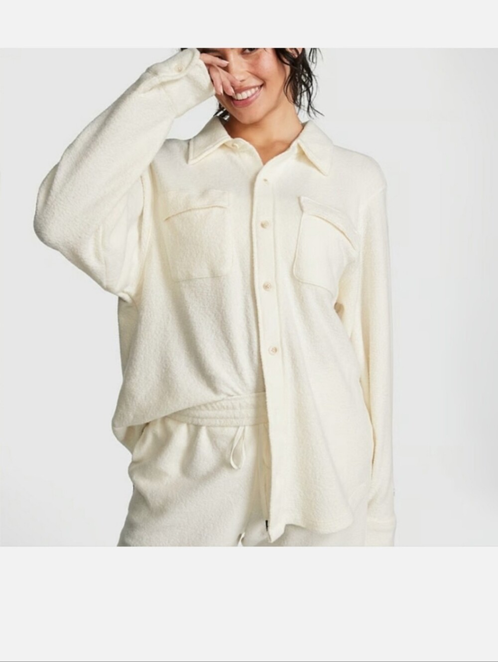 Victoria's secret pink cozy reverse fleece shacket MEDIUM CREAM